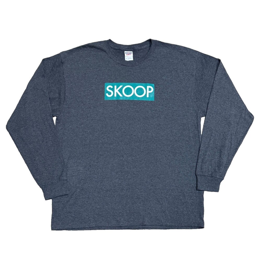 Skoop Flag Me Down Tech Logo Gray Long Sleeve T Shirt Mens XL Graphic Pullover